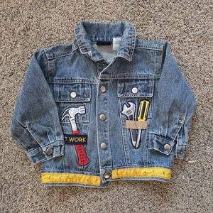 Vintage Y2K Kids Denim Jacket with Tool Patches Size 2T